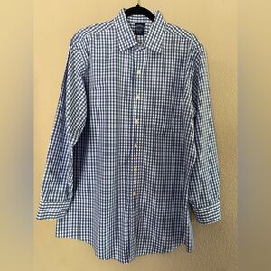 Brooks Brothers Men's Button Up Shirt Cotton Non-Iron Blue Gingham 17 - 32/33